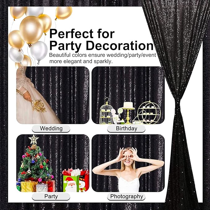 Black Sequin Curtains 4FTx8FT 2 Panels Black Sequin Backdrop - Image 5