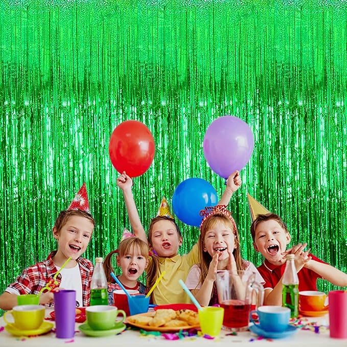 4 Pack Green Tinsel Foil Fringe Curtain Backdrop, 3.28Ft x 8.2Ft Metallic - Image 7