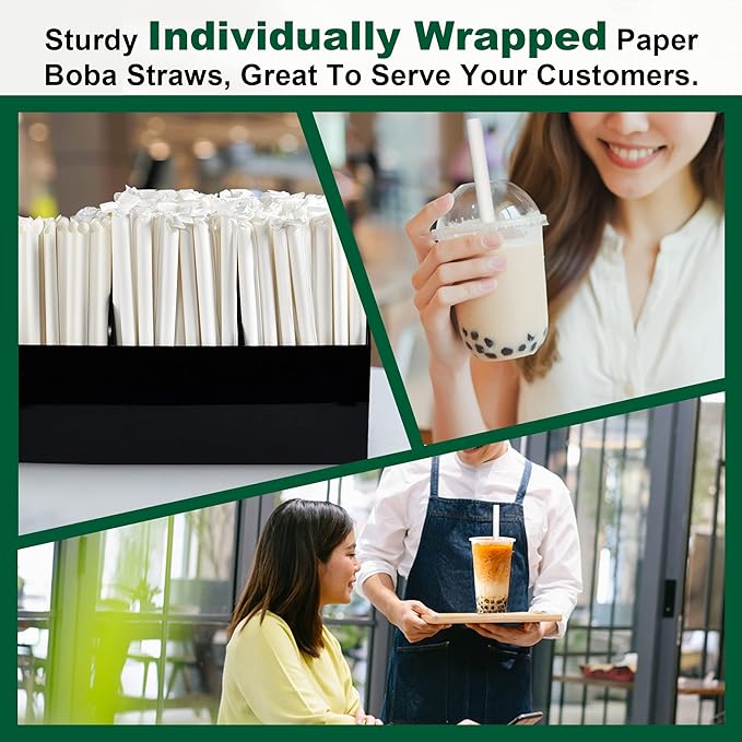 9 Inch Individually Wrapped Disposable White Paper Boba Straws, Bubble Tea - Image 4