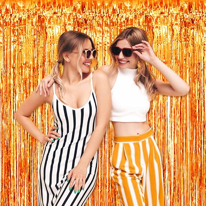 3 Pack Orange Foil Fringe Curtains Backdrop, 3.28 x 9.8 Ft Metallic Streamers - Image 6