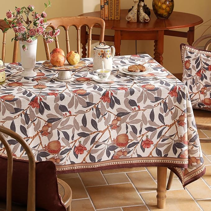 patdrea Designer Vintage Small Rectangle Tablecloth, Linen Pomegranates and - Image 9