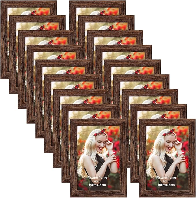 PETAFLOP Wooden Bulk 4x6 Picture Frame Set of 18, Rustic Brown Photo Frames by PETAFLOP