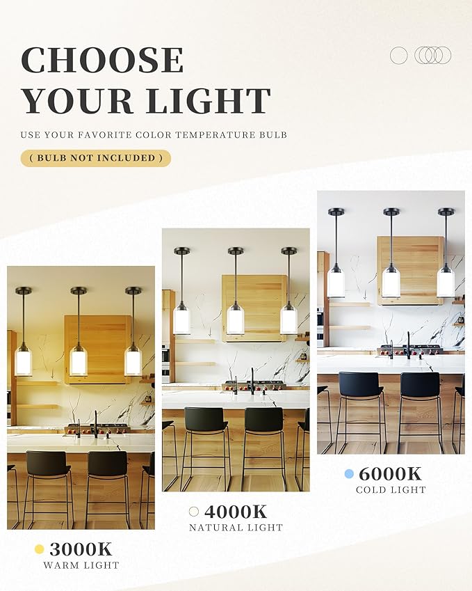 LIROUVET 2 Pack Pendant Lights Kitchen Island, Dual Glass Pendant Lights - Image 7