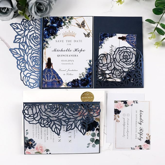 50pcs 250GSM Tri-Fold Wedding Invitations - Image 3