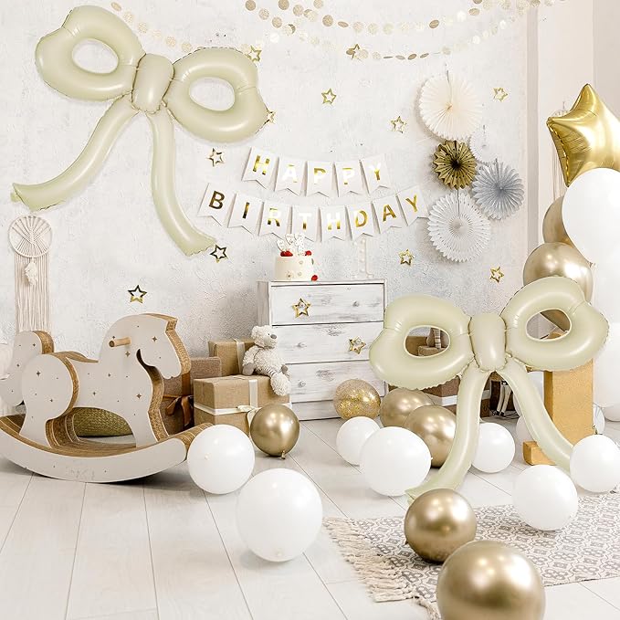 4 Pcs Bow Birthday Decorations Cream Bow Balloons - Image 4