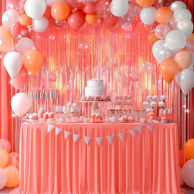 2 Pack Orange Party Streamers Backdrop Curtains, 3.3x8.2ft Holographic Tinsel - Image 5