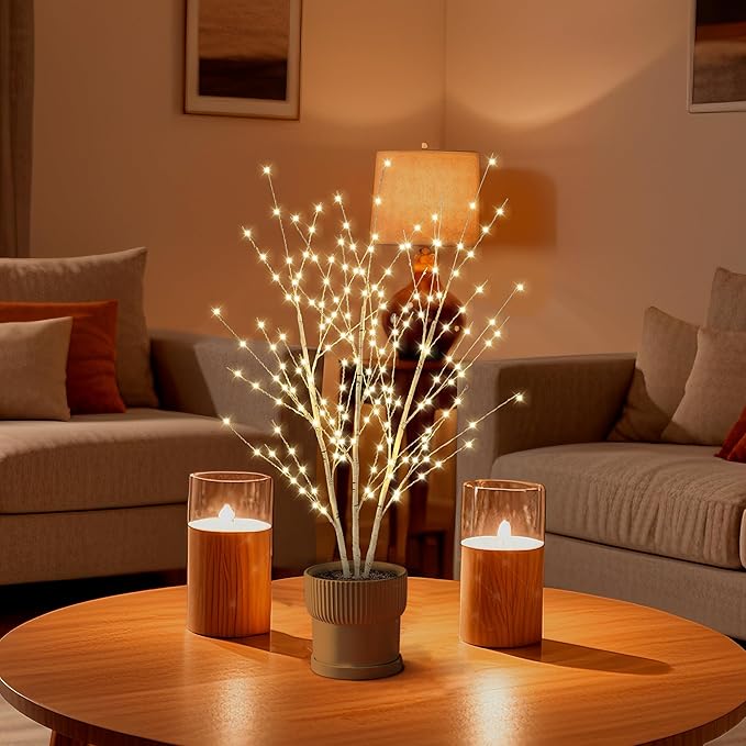 33in Birch Light Tree with 180 LED Lights, Twinkling Lighted Tree with Timer - Image 7