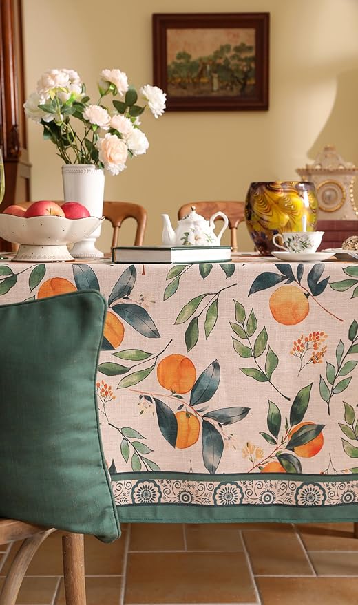 patdrea Designer Vintage Linen Rectangle Table Cloth, Framhouse Oranges and - Image 4