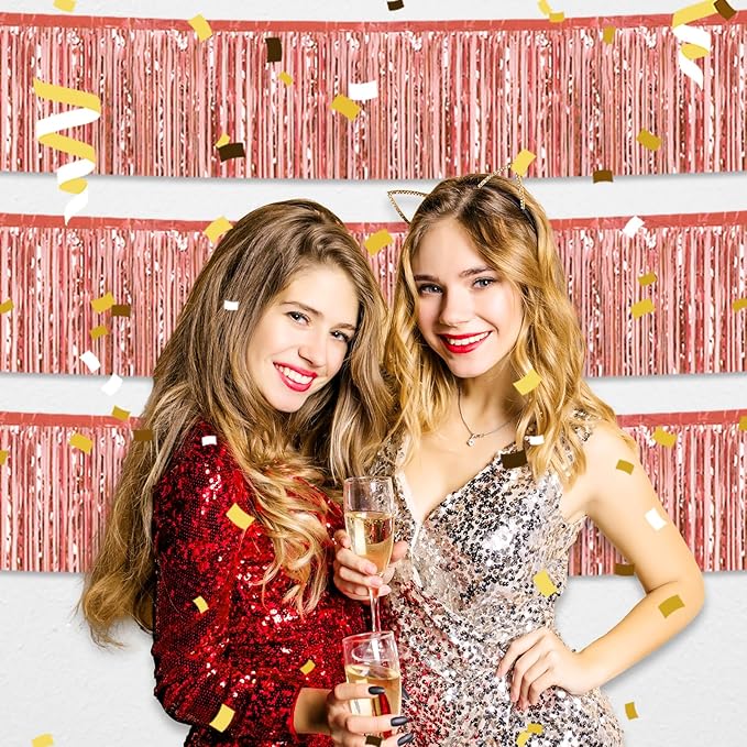 6 Pack 10 Feet Rose Gold Foil Fringe Garland Metallic Tinsel Streamers Banner - Image 6