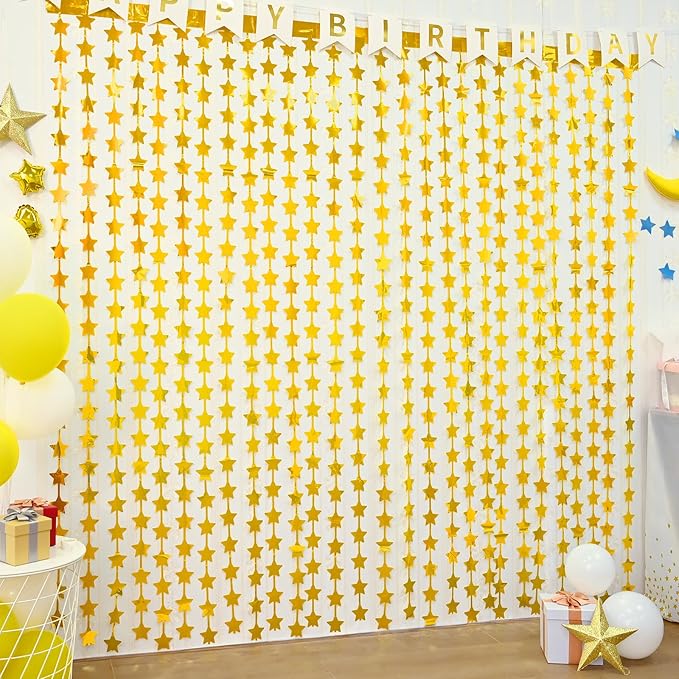 LOLStar 2 Pack Gold Stars Birthday Decorations 3.3X6.6 ft Golden Party Backdrop - Image 2