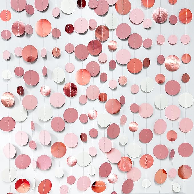 Rose Gold Party Decorations Dusty Pink Circle Dots Garland Blush Pink Hanging - Image 3