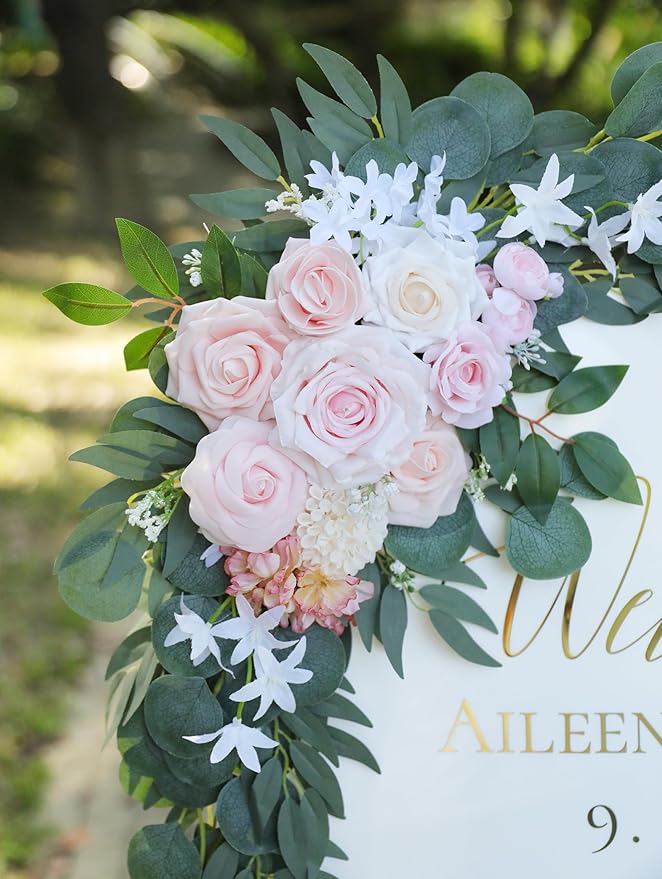 Artificial Pink Wedding Arch Flowers Swag Set of 2 - Image 3