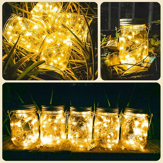 Solar Mason Jar Lights, 8 Pack 20 LED Waterproof Fairy Firefly Jar Lids String - Image 4
