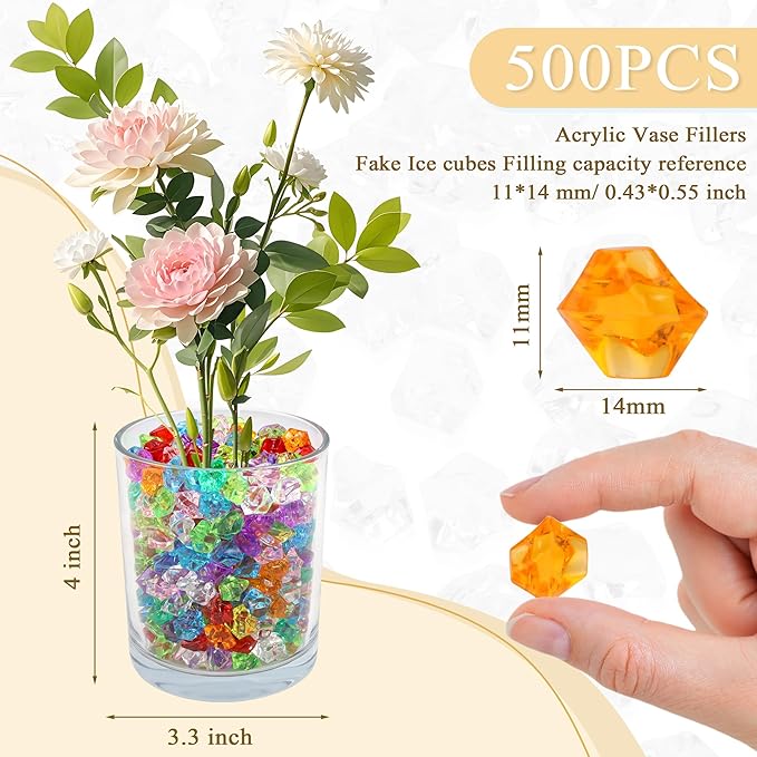 YATOJUZI 500pcs Fake Ice Cubes Acrylic Gems Gemstones Multicolor Vase Filler - Image 5