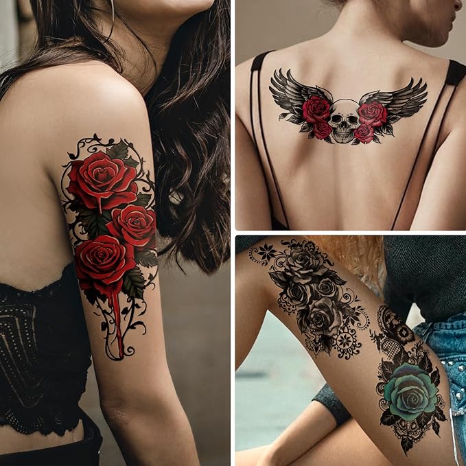 77 Sheets Skull Flower Realistic Temporary Tattoos - Image 6