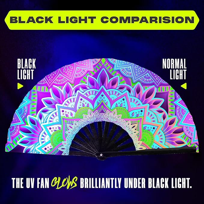 GloFX UV Glow Mandala Rave Handheld Fan - Image 7