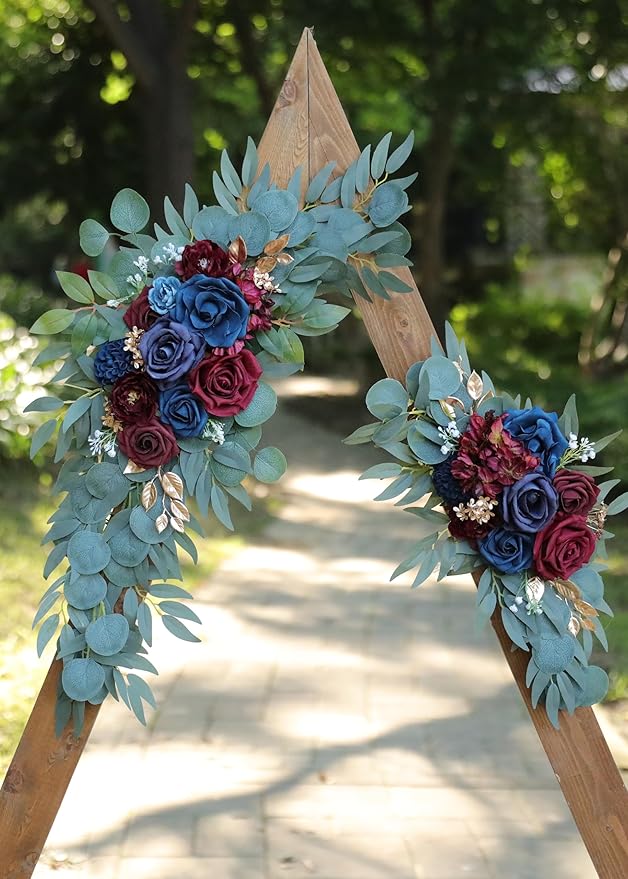 Artificial Navy Blue Wedding Arch Flower Swags Set of 2 - Image 6