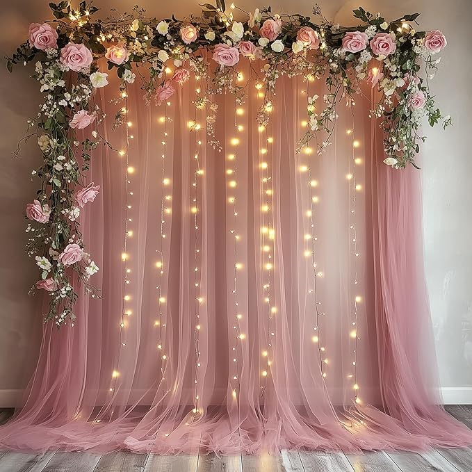 Fomcet Dusty Rose Tulle Backdrop Curtains - Image 7