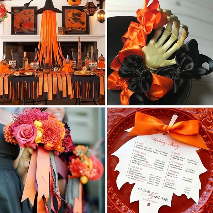 1 Inch Autumn Orange Satin Ribbon 50 Yards Solid Fabric Ribbons - Image 3