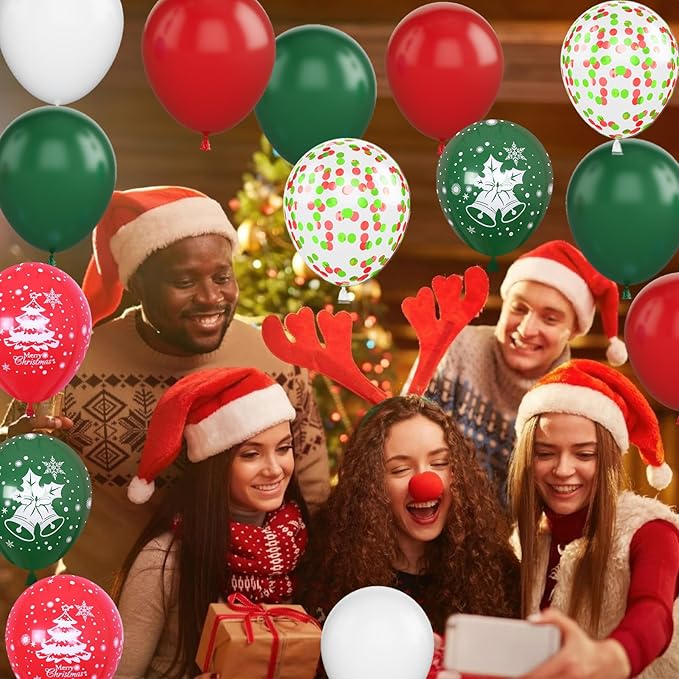 Christmas Balloons, 12 Inch Green Red White Xmax Balloons - Image 4