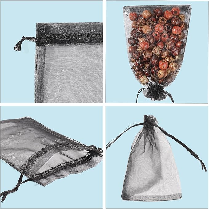 ANZNKU 50 Pack Black Organza Bags, 4 x 6 Inch Small Mesh Bags Drawstring Gift - Image 4