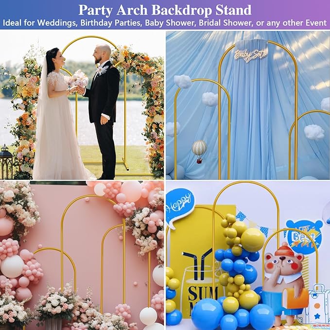 Hemmotop Metal Arch Backdrop Stand Set of 3, 6 ft/ 5 ft/ 4 ft Party Arch Stands - Image 7