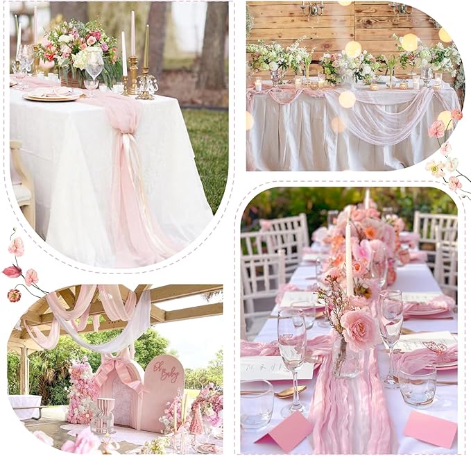 Sioloc 5 Pack Light Pink Cheesecloth Table Runner Fall Autumn Decor - Image 4