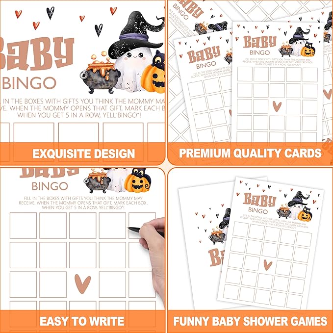 Baby Shower Games, Halloween Baby Bingo Card, 25 Double-Sided Game Cards - Image 3