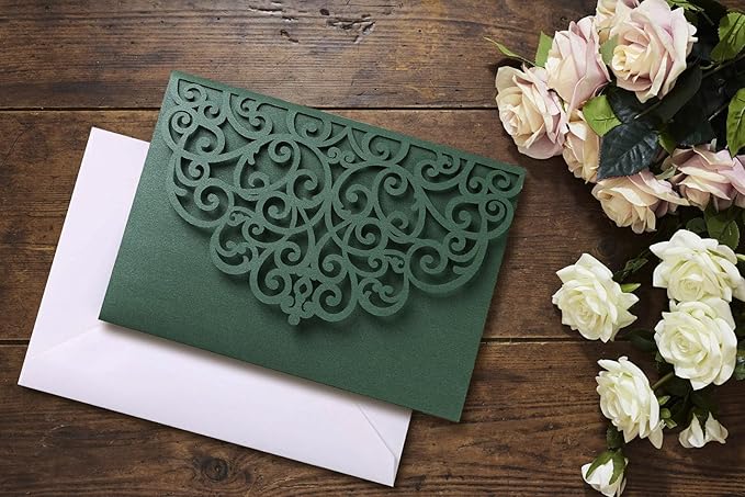PONATIA 5.12 x 7.2 Emerald Green Laser Cut Invitation Cards - Image 8