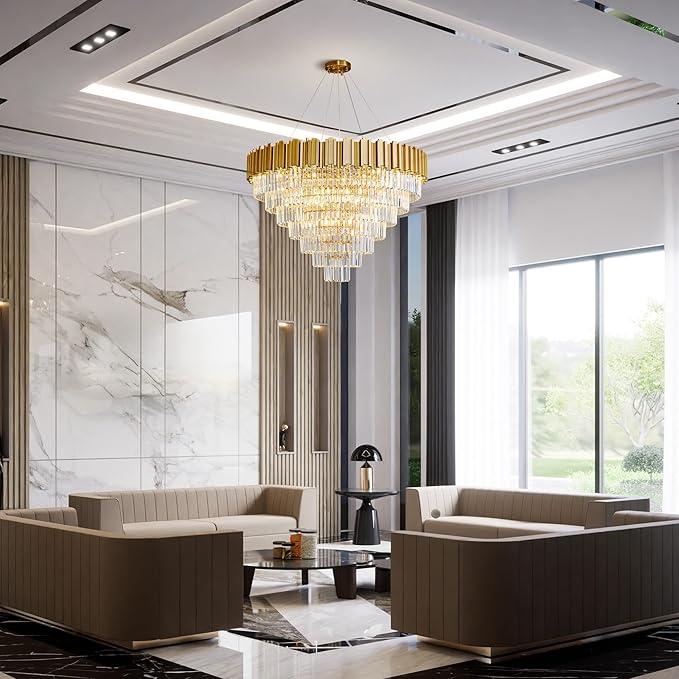 Modern Crystal Chandelier, 21-Light Luxury Round Chandeliers, 7-Tier by BEIRIOLIGHTING