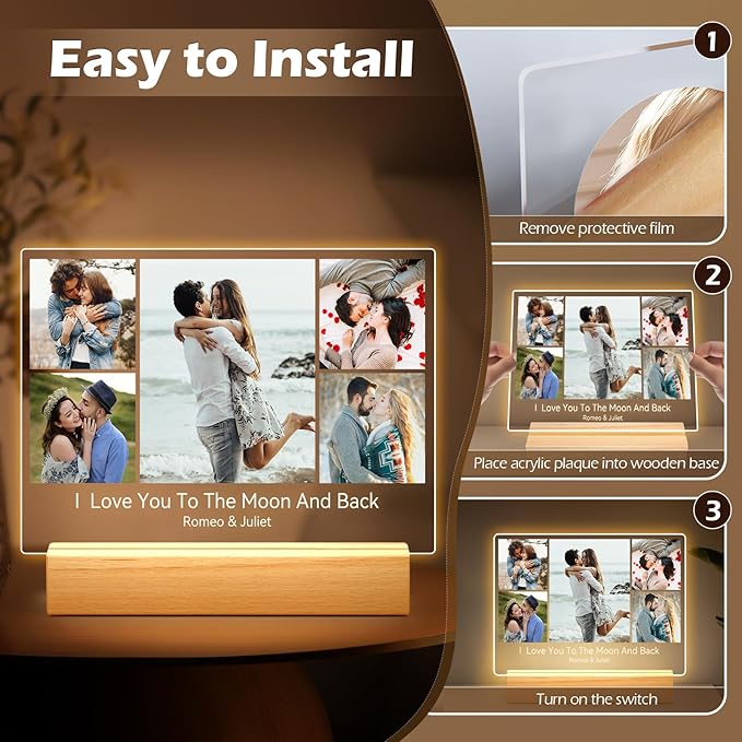 Custom Picture Frames with Photo, Personalized Photo Frame with Night Light - Image 4