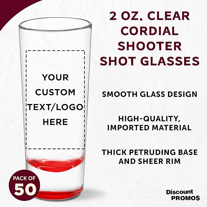 Custom Cordial Shooter Shot Glasses 2 oz. Set of 50, Personalized Bulk Pack - Image 3