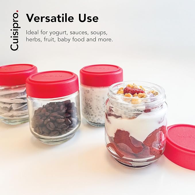 Cuisipro Jars with Lids, 6 Oz Glass Jars with Airtight Lid Wide Mouth, 4 Pack - Image 4