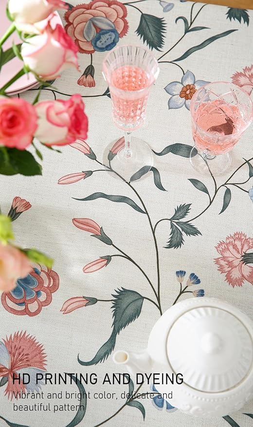 ISAENNE Designer Chinoiserie Linen Floral Small Round Tablecloth, Elegant Decor - Image 3