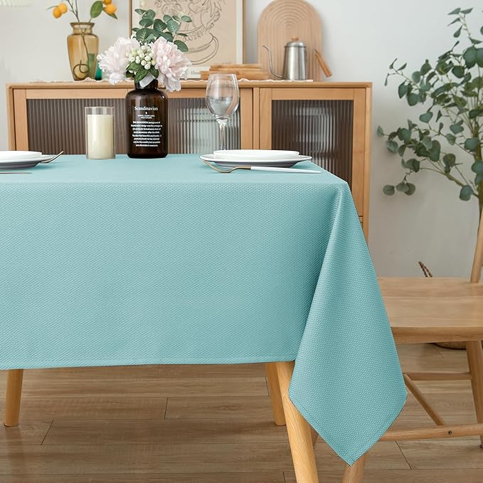 Biscaynebay Square Tablecloth 70x70 Inch-Auqa Blue Card Fabric Table - Image 7