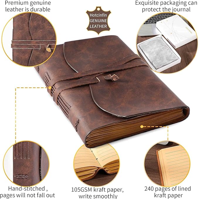 Leather Bound Journal for Men/Women, Rustic Vintage Handmade Large Writing - Image 3