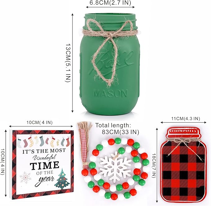 Christmas Centerpiece, Christmas Decor Mason Jars, Centerpiece Table Decorations - Image 2