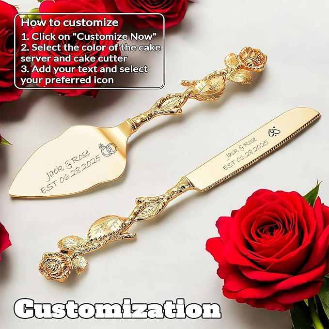Personalized Wedding Cake Knife and Server Set, Custom Name/Date Cake Cutting - Image 3