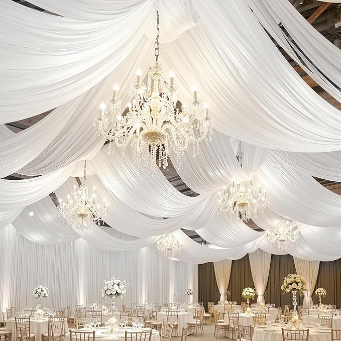PartyVillage 10 Panels 5ftx30ft White Ceiling Drapes by PartyVillage