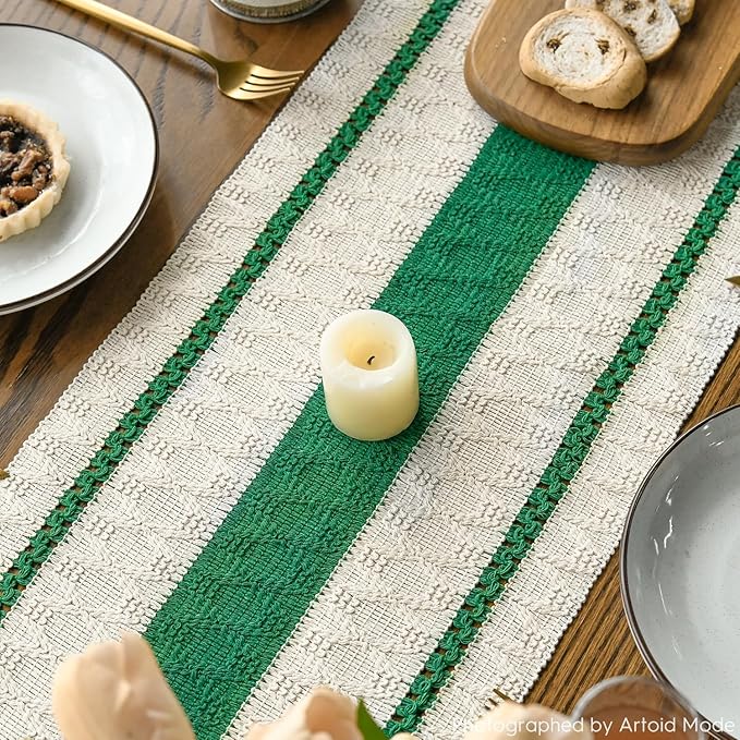 Artoid Mode Dark Green Farmhouse Woven Rustic Table Runner, Seasonal Holiday - Image 4