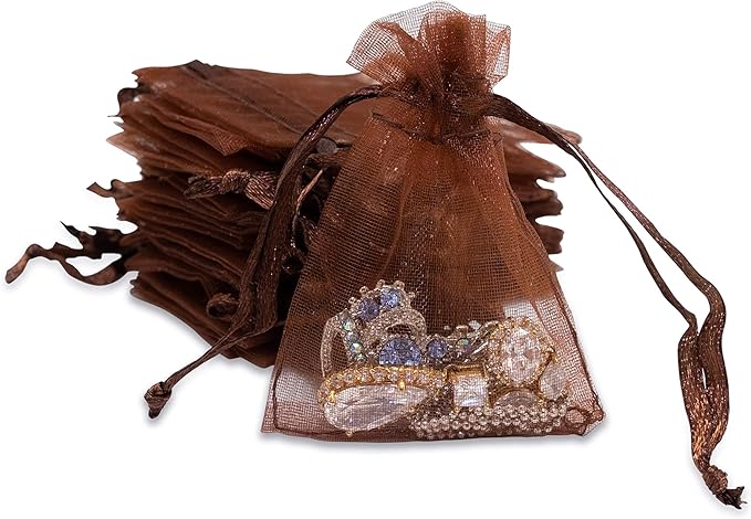 TheDisplayGuys 48-Pack 2" x 2-3/4" Brown Sheer Organza Gift Bags by TheDisplayGuys