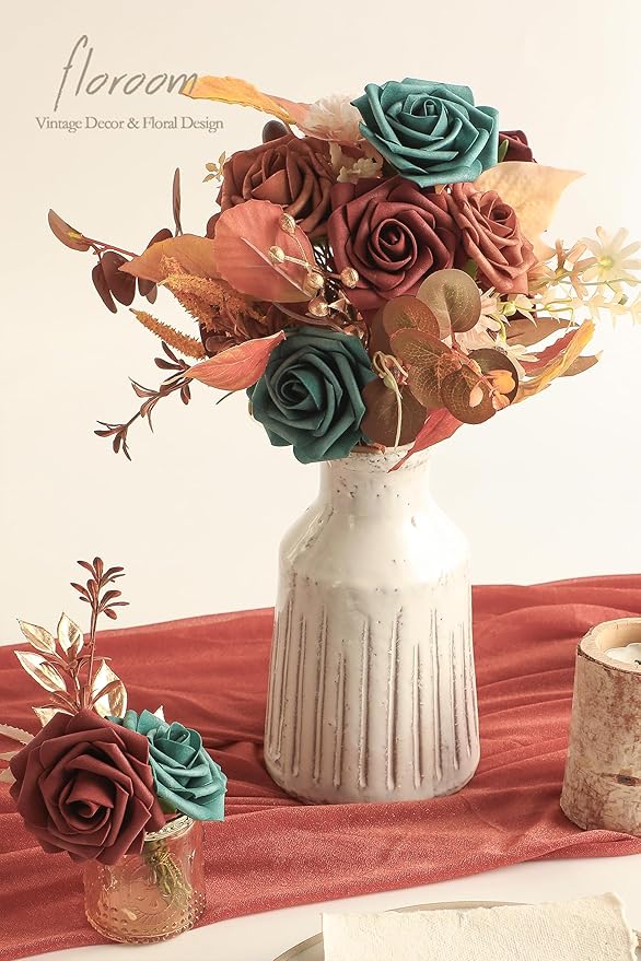 Floroom Artificial Flowers 25pcs Real Looking Dark Teal Foam Fake Roses - Image 6