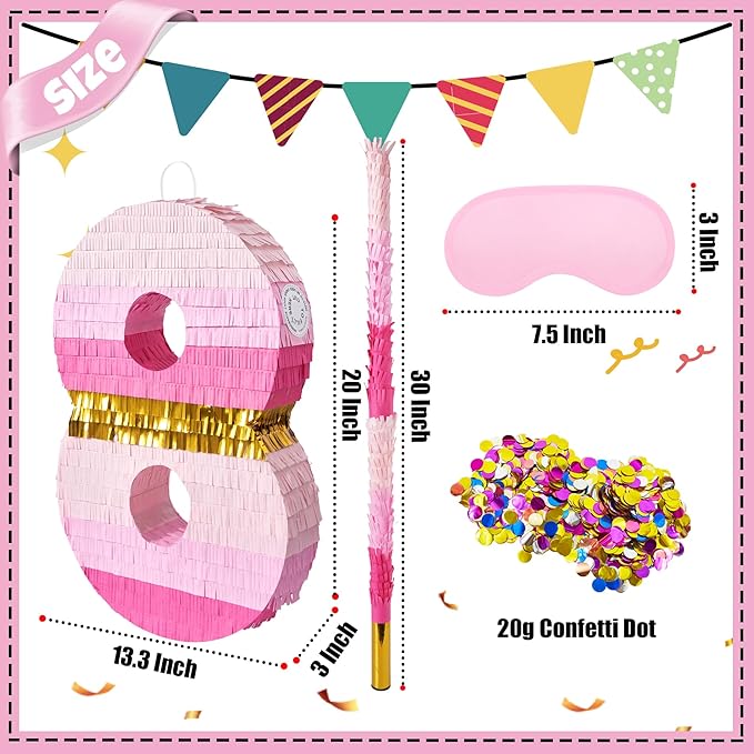 PCFING 20 Inch Number 8 Piñata Pink Gold - Image 2