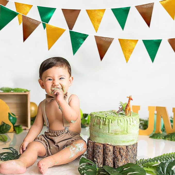 Green Gold Brown Metallic Fabric Triangle Pennant Banner Flag Bunting Garland - Image 5