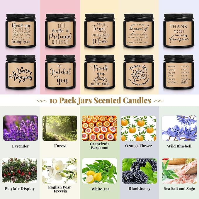 Roowest 10 Jars Thank You Gift Candles 3.5 oz Employee Appreciation Gifts Bulk - Image 3