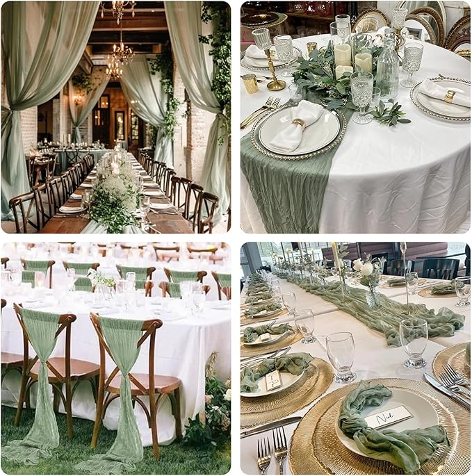 Sioloc 10 Pack Sage Green Cheesecloth Table Runner Fall Autumn Decor - Image 5