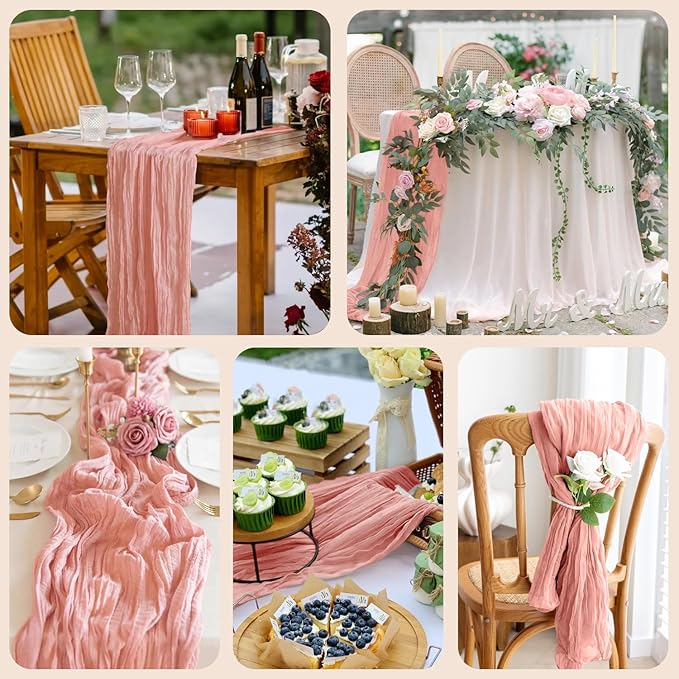 Asee'm 4pcs Cheesecloth Table Runner 120 Inches Dark Rose Boho Gauze Cheese - Image 7