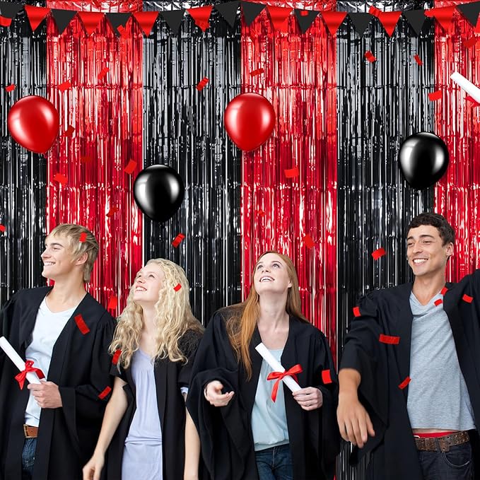 3 Pack 3.3Ft x 6.6Ft Graduation Foil Fringe Curtain Backdrop Decorations - Image 6