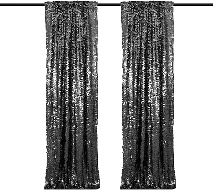 JYFLZQ Black Payette Sequin Backdrop Curtains 4ft x 8ft 2 Panels Shimmer Wall by JYFLZQ