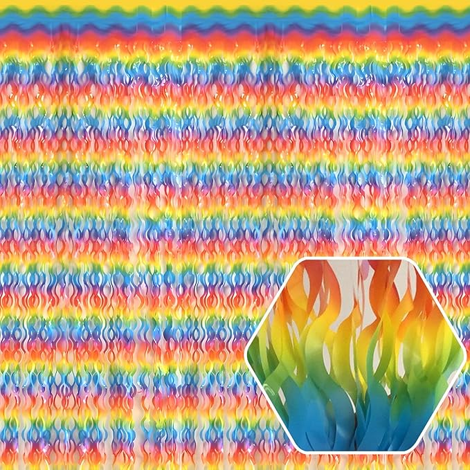 4 Pack Dark Rainbow Wave Foil Fringe Curtain Backdrop, 3.28Ft x 8.2Ft Metallic by Ferwzsr